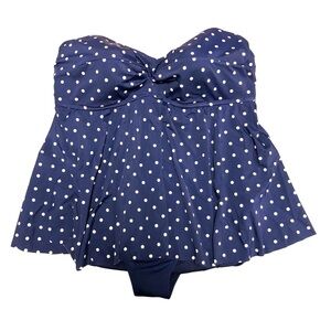 TROPICAL ESCAPE - Navy Blue & White Strapless Flowy One-Piece Swimsuit - Size 16